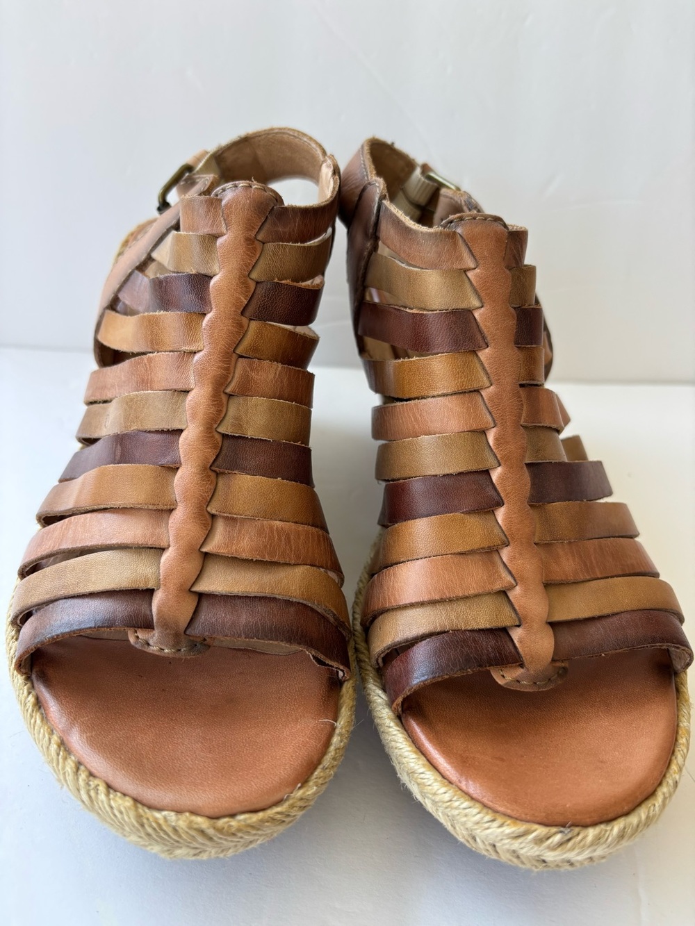 Pikolinos Women's Multi-Tone Brown Leather Woven Espadrille Sandals